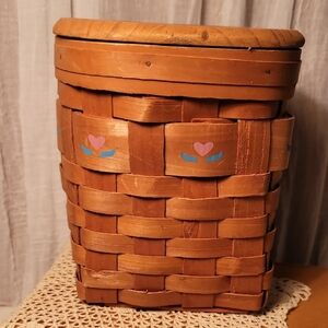 Handcrafted Brown Woven Basket with Pink and Blue Accents